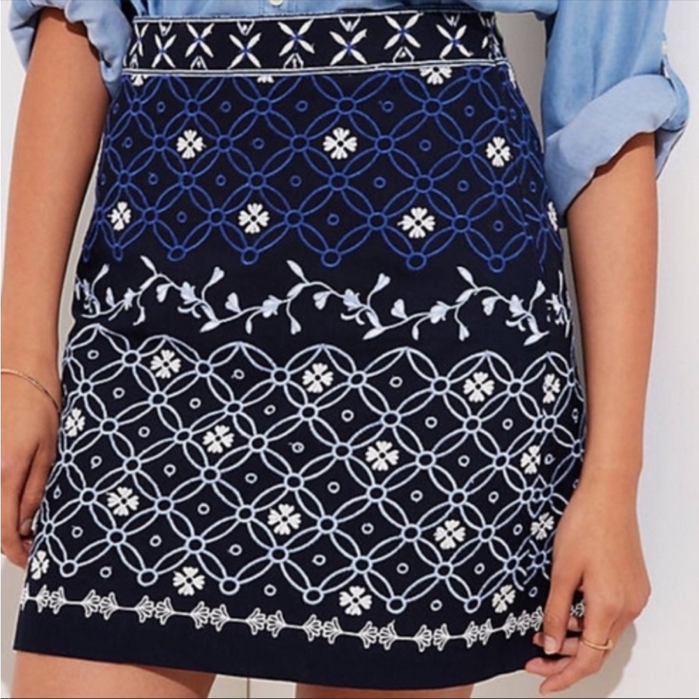 LOFT Denim Embroidered Cotton Mini Skirt
